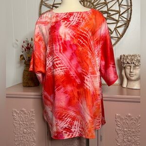 Chico's L/XL ‎ Red and Pink Tie-Dye Top